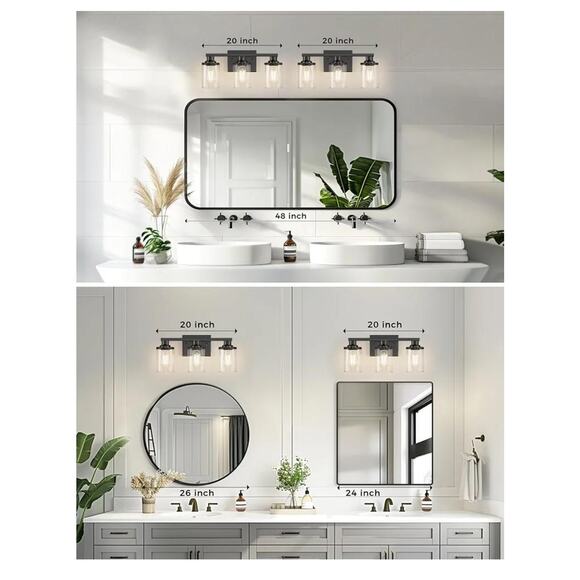 #6742 DORESshop 20 Inch Bathroom Light Fixtures, 3-Light Black Bathroom Lighting - Picture 3 of 9